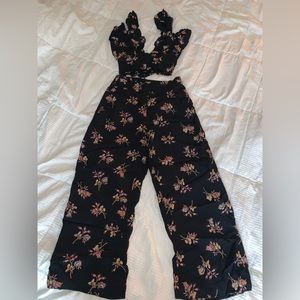 Black floral two piece set pants set